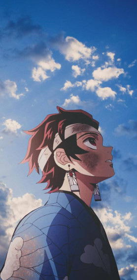 Tanjiro Blue Sky Demon Slayer iPhone Wallpaper