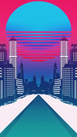 Minimalist Neon City Landscape Digital Art 4k Phone HD
