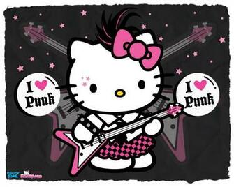 Hello Kitty Pink And Grey Punkish Wallpaper
