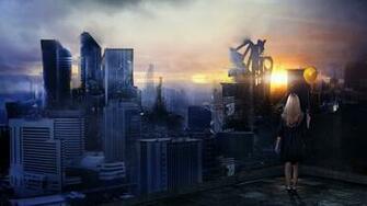 Girl With Ball Looking At The Big City Wallpaper And Image