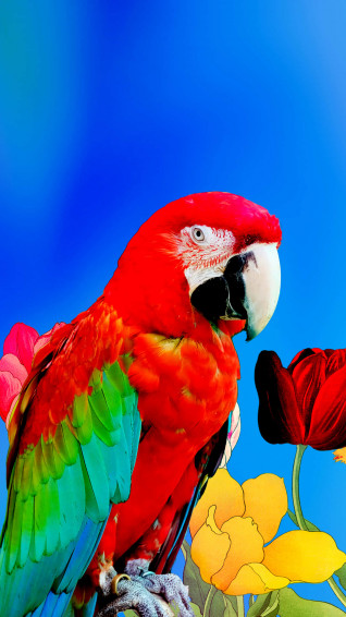 Parrot Among Drawn Flowers 7a0h7ku0y4dti9x5 Wallpaper