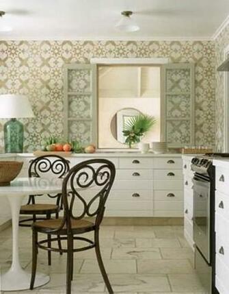 Chic Kitchen Designed With White Cabinets And Patterened