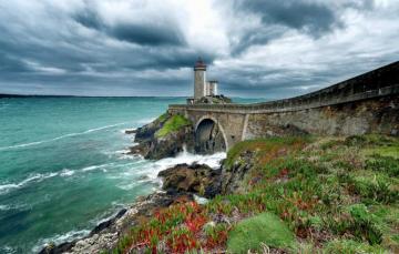 Wallpaper Shore Lighthouse France Brittany Finistere Image