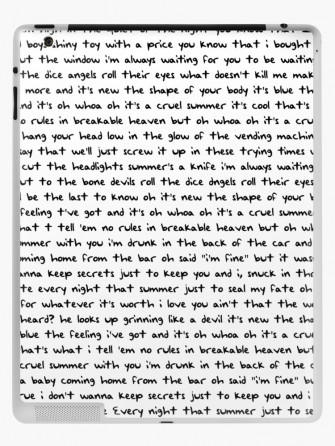 Cruel Summer Lyrics In Taylor Swift Handwriting iPad Case Skin