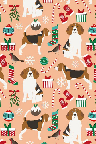 Beagle Christmas Holiday Winter Fabric Wallpaper