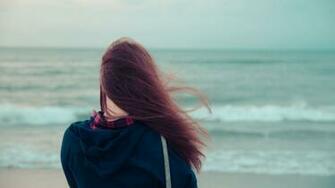 Mood Girl Wallpaper Alone So Sad Brunette Wind Sea