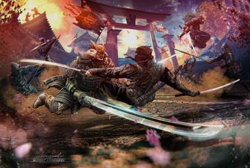Pictures Fantasy Katana Helmet Swords Samurai Armor Warriors Ninja