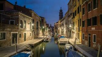 Wallpaper Venice Italy Canal Night Boats Marinas Street