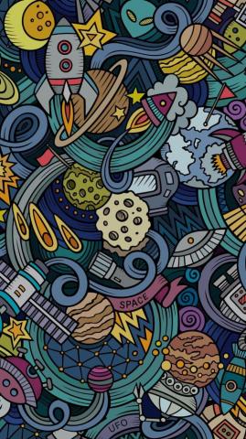 Space Doodle Art Wallpaper For iPhone HD