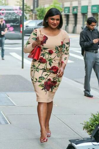 Mindy Kaling In Floral Dress Out Nyc