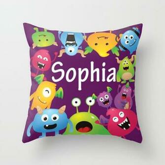 Cute Lovely Monsters Sophia Purple Background Throw Pillow