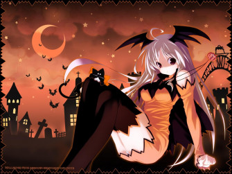 Anime Girls Halloween HD Wallpaper