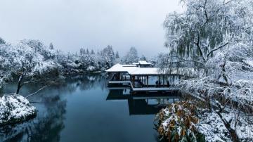 Wallpaper China Hangzhou Park Snow Trees Lake People Winter