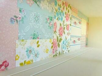 Vintage Patchwork Wallpaper Make Over Pastel Craft Room Hand