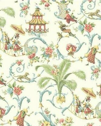 Waverly Classics Blue And White Mandarin Prose Toile Wallpaper