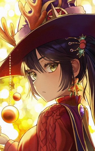 Wallpaper Christmas Anime Girl Pretty Green