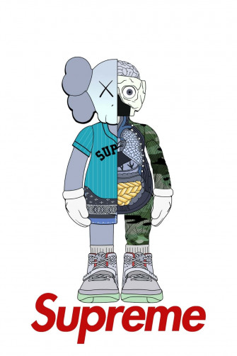 Kaws X Supreme Collaboration Artwork Wallpaper