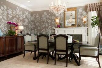 British Colonial Decor Gold Table Textured Wallpaper Moldings