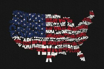 United States Typographic Map Flag Black Background Digital Art By