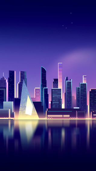 Neon City Skyline Cityscape Digital Art Landscape 4k Wallpaper