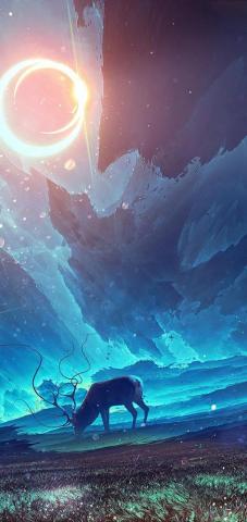 Fantasy Moon Scenery Deer 4k Wallpaper