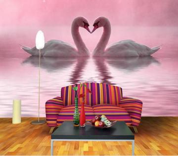 Modern Living Room Wallpaper Romantic Beautiful Love Swan Lake