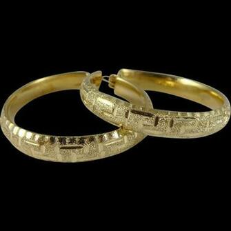 Large 14k Gold Greek Key Hoop Earrings From Rubylane Sold On Ruby Lane
