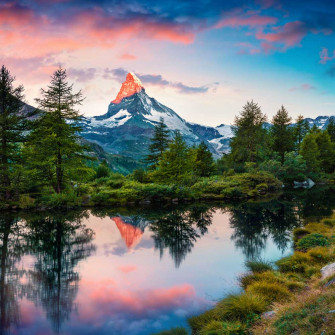 Lake Reflections Summer Sunrise On The Grindjisee Swiss