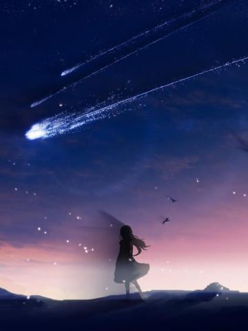 Anime Night Sky Scenery Comet 4k Wallpaper