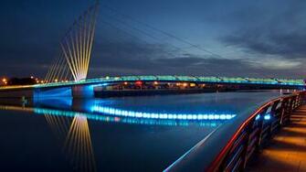 City Night Bridge Lights The Promenade Wallpaper