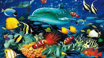 Ocean Underwater World Marine Life Dolphin Sea Turtle