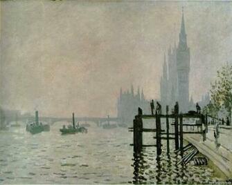 Claude Monet Wallpaper London Harbor Painting Fog Boat