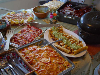 Food Table With Mexican Wallpaper