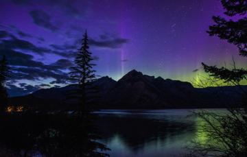 Wallpaper Forest Night Lake Mountain Northern Lights Banff