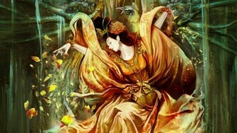 Geisha With Rose Petals Wallpaper