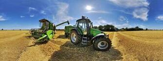 Combine Wheat Tractors Fisheye Effect Multiscreen Widescreen