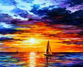 Sunset Boat Leonid Afremov Wallpaper