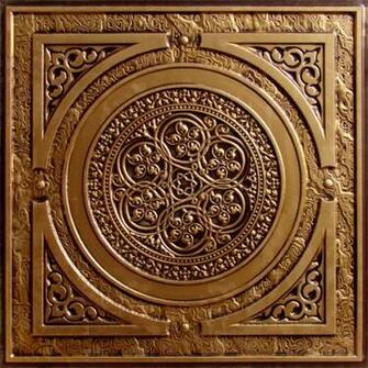 Faux Tin Ceiling Tile X24 Antique Gold Wallpaper