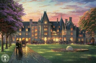 Elegant Evening At Biltmore Thomas Kinkade Painting Retro