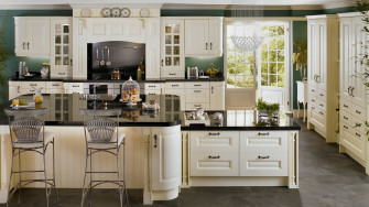 White Wallpaper Kitchen Cabinets