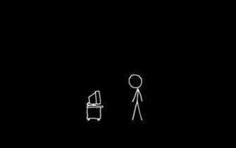 Person And Computer Monitor Illustration Black Background
