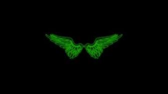 Green Angels Wings Black Minimalistic Glow Simple