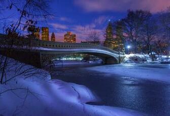 Winter Night In Central Park HD Wallpaper Background Image