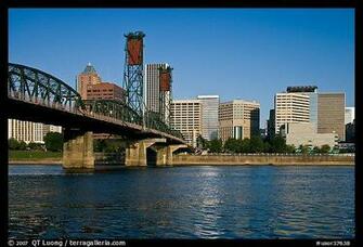 Hawthorne Bridge And Portland Skyline Oregon Usa Color