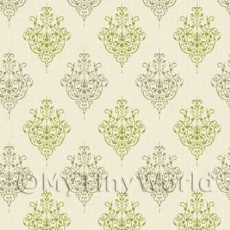 Dolls House Miniature Sage Green Heraldic Diamond Wallpaper