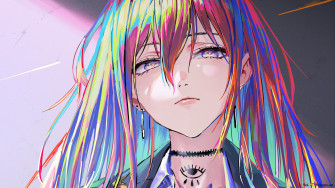 Artistic Anime Girl With Rainbow Colored Hair 4k Wallpaper