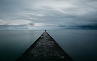 Wallpaper Breakwater Pier Man Sea Loneliness Alone