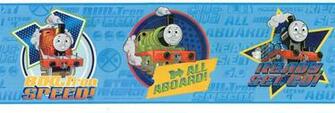 Thomas Tank Engine Pre Pasted Wallpaper Border Blue Train Railroad