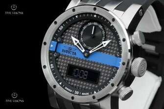 Invicta Thin Blue Line Dna Ana Digi Quartz Carbon Fiber Dial