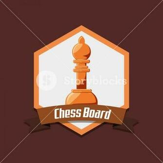 Emblem Of Chess Board With Pawn Piece Over Red Background